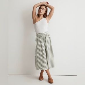 Madewell signature poplin side-button midi skirt (green & white stripe, size S)